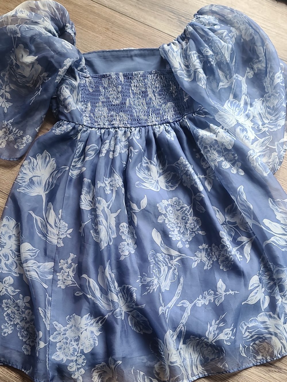 Abercrombie & Fitch Emerson Angel Sleeve Mini Dress Blue Floral Chiffon Size Sm - Picture 11 of 12